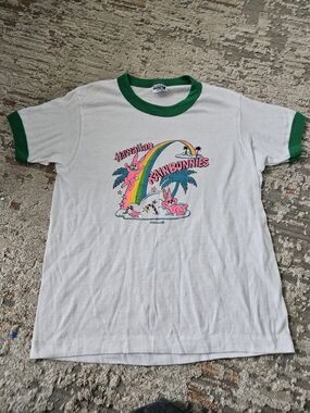 Hanes White Ringer Tee with Green Trim